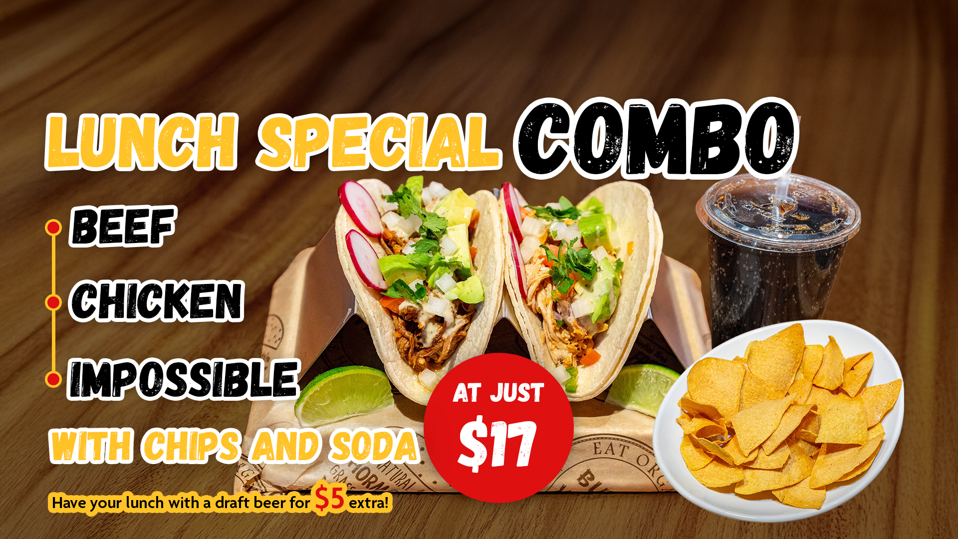 Lunch Special Combo - Beef - Veggie Burger or Chicken Sandwich With Fries and Soda